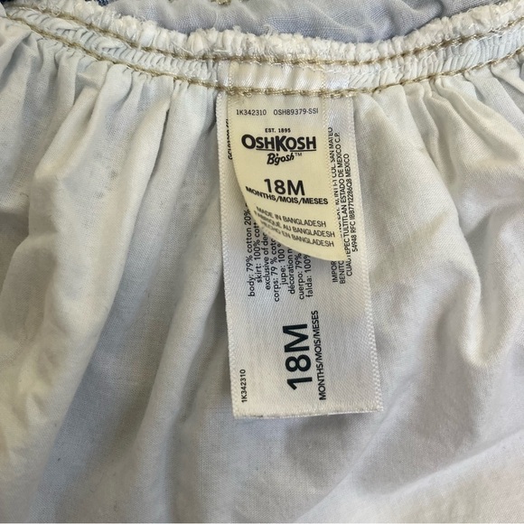 Oshkosh B'gosh Tiered Bib Style Overall Dress Denim and Eyelet Blue White 18 mo - Picture 8 of 14